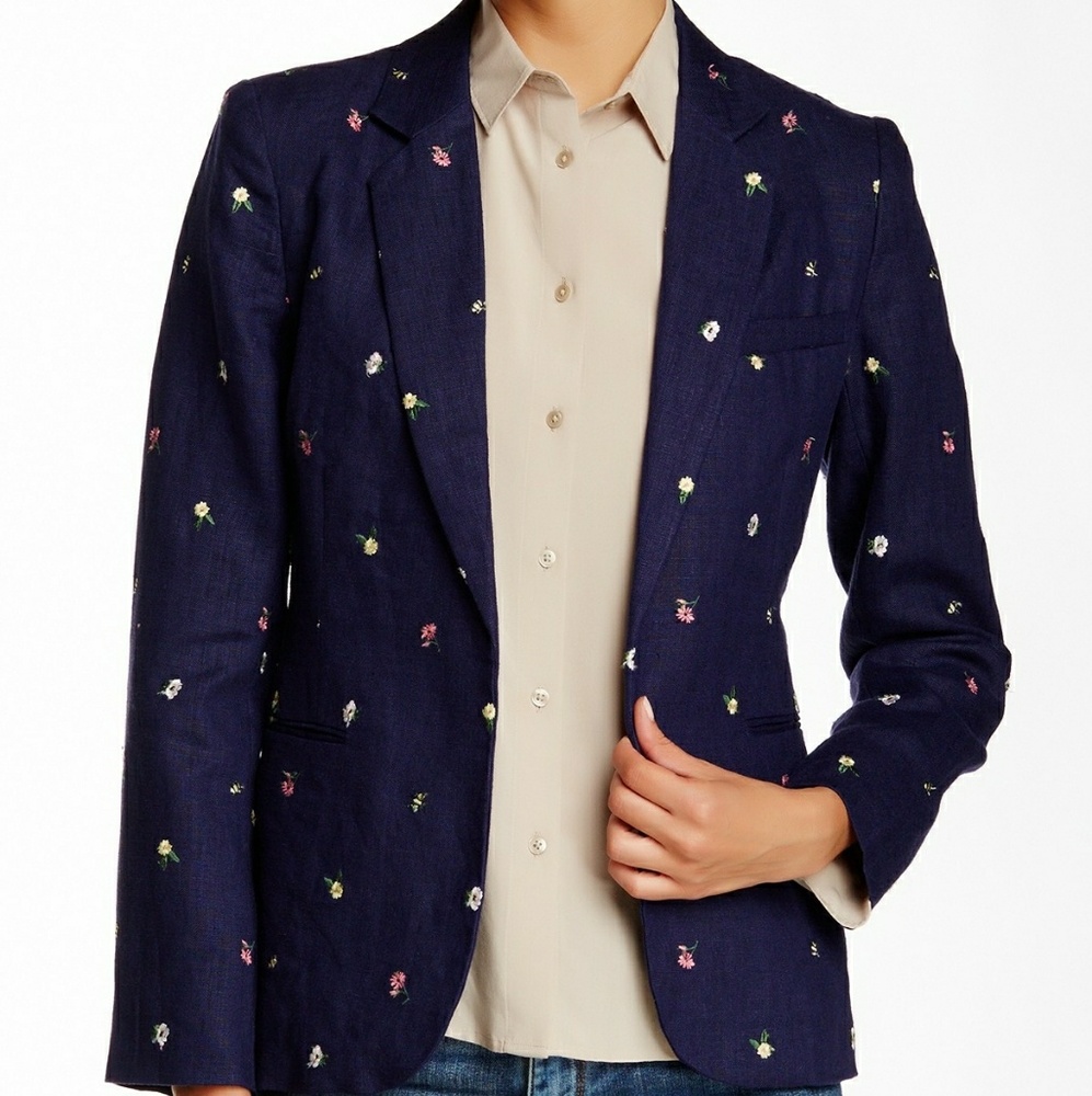 Joie Dark Navy Mehira Floral Print Blazer